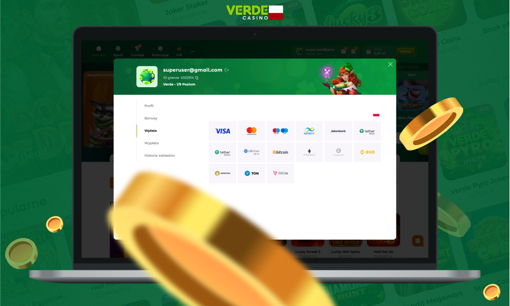 Dla wygody użytkowników Verde Casino Polska udostępnia różne metody płatności